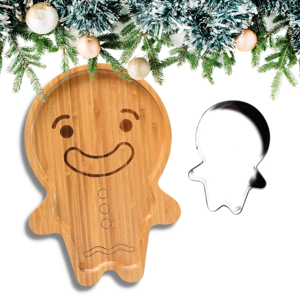 Gingerbread bamboo plate and cookie cutter bundle for kids